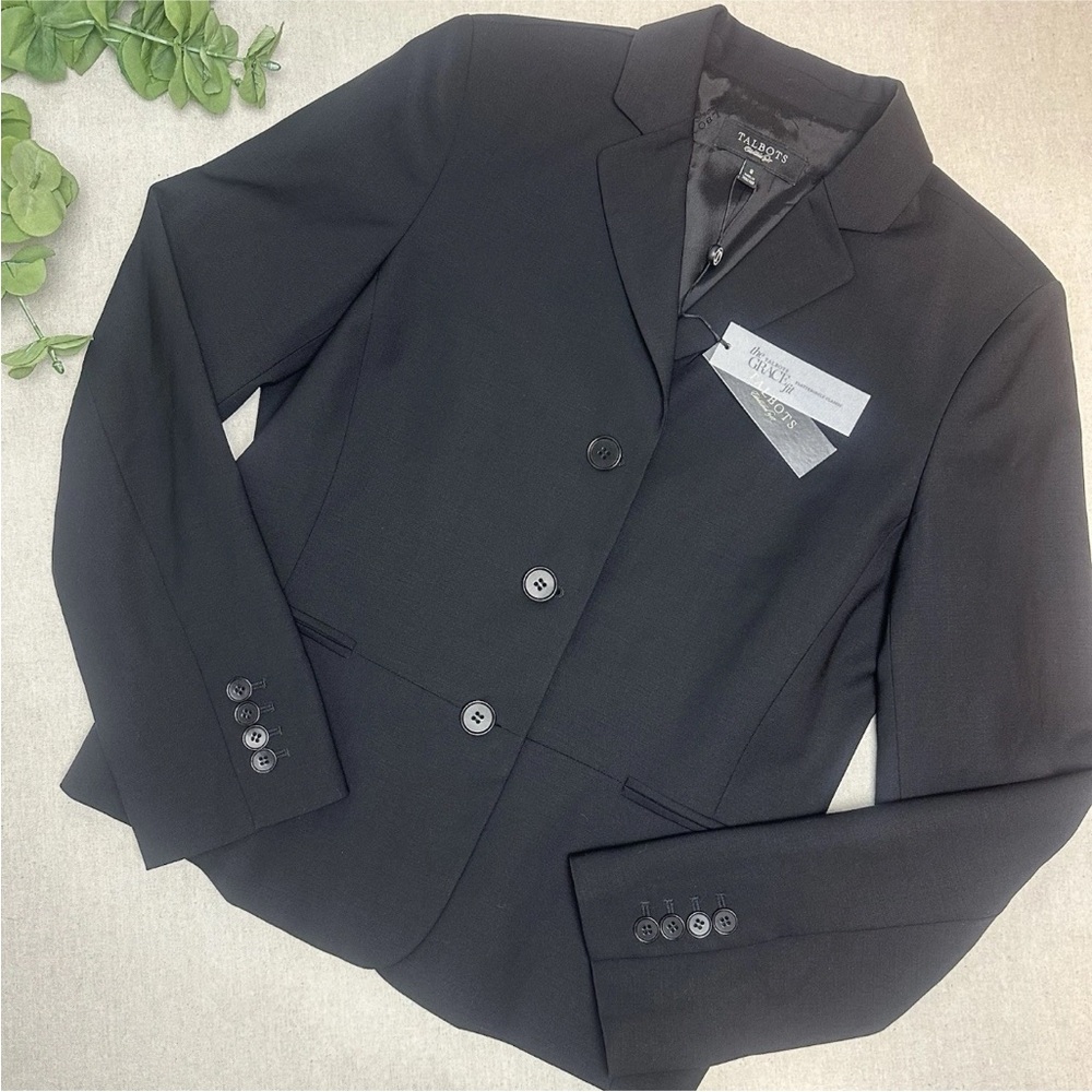Talbots Wool Blend Blazer Black Grace Fit 3-Button Classic Timeless Size 8 NWT